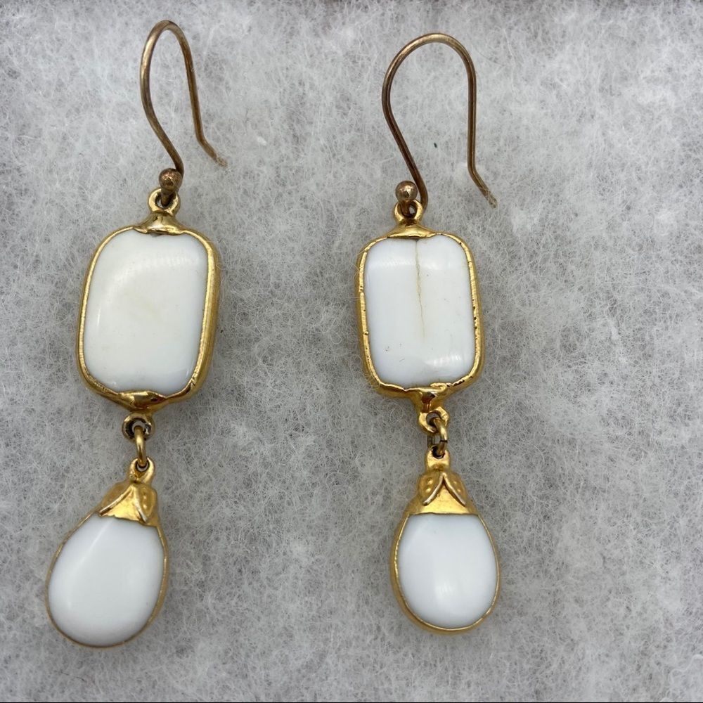 White Stone Dangle Drop Earrings - image 2